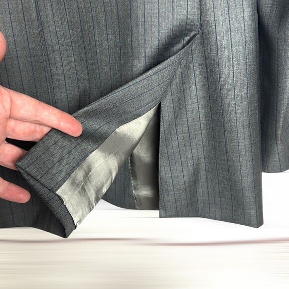 Jonathan Ogilvy Loro Piana Fitted Gray Striped Wool Suit Jacket Blazer 41R - Picture 10 of 16